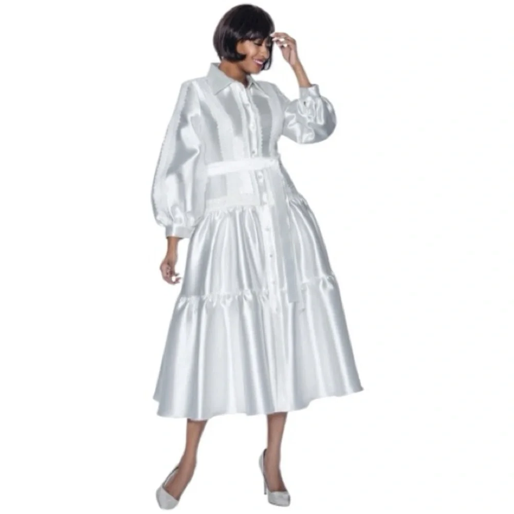 Terramina Collection Church Sunday Best Easter White Long Sleeve Dress Size 20 - Picture 1 of 9